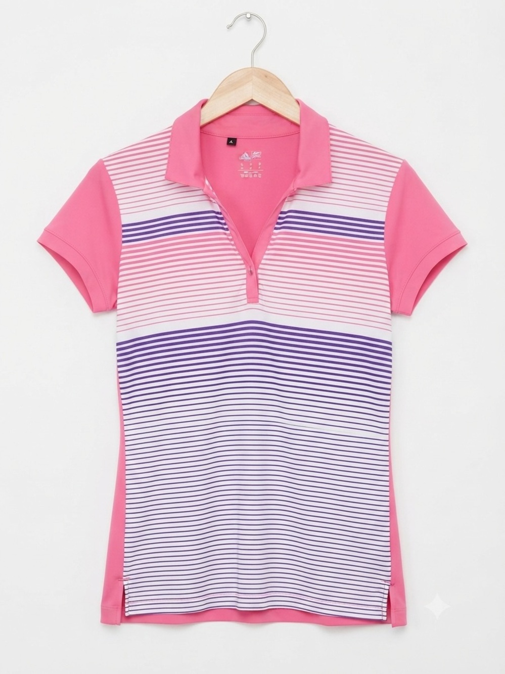 adidas Pink and Purple Striped Short Sleeve Polo